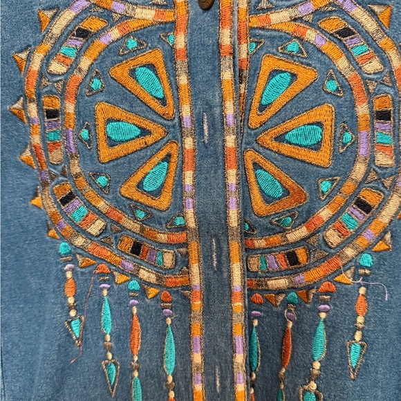Bob Mackie Blue Jean Colorful Embroidered Jacket
Boho Vintage Aztec - Picture 2 of 6